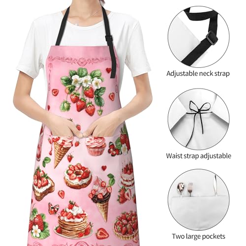 Funny Apron Polyester Grooming Aprons with Pocket for Cooking Kitchen Grilling Adults - color: Strawberry Pink