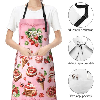 Funny Apron Polyester Grooming Aprons with Pocket for Cooking Kitchen Grilling Adults - color: Strawberry Pink