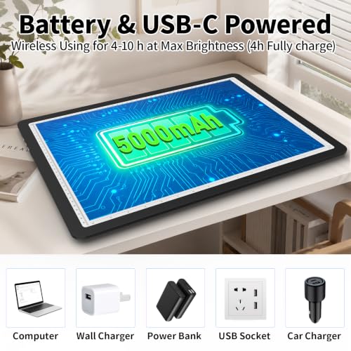 LEACUBER Rechargeable A3 Light Pad with Stand & Bag, Super Bright Magnetic Tracing Light Box with Side Buttons, Diamond Art Light Board for Diamond Painting, LED Light Table for Sketching, Drawing - size: A3 with Carry Bag