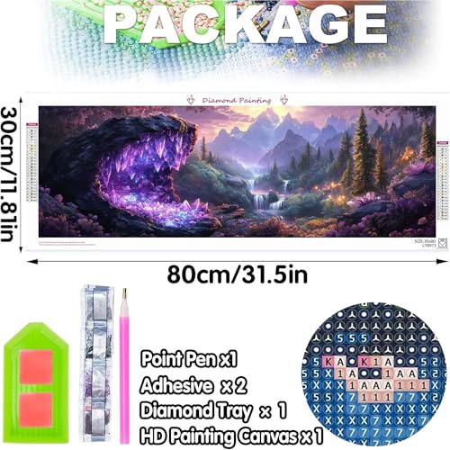 Bimkole Large Diamond Art Kits for Adults Mountain Landscape, Full Drill 5D DIY Rhinestone Embroidery Set Paint with Diamonds Art by Number Kits Cross Stitch Home Wall Craft Decoration 31.5x11.81 Inch - color: Big-Crystal