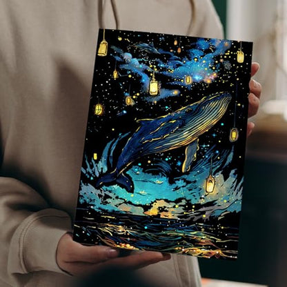 DESINIK Scratch Painting Art Paper Scratch Art for Adults Creative DIY Art Craft Gift Scratch Rainbow Painting Luminous Paper Set with 4 Tools 11.7''x8.3''(Whale&Butterfly) - color: Whale&Butterfly