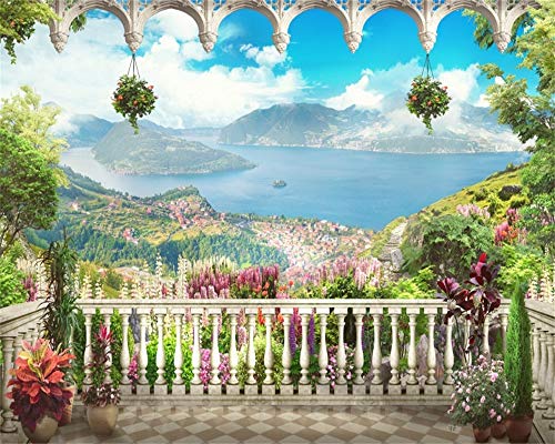 AOFOTO 10x8ft Garden Terrace Backdrop Pretty Scenery Photography Background Adult Girl Bride Lovers Artistic Portrait Seascape Romantic Wedding Retro Photo Shoot Studio Props Video Drop Wallpaper Drap - size: 10x8ft