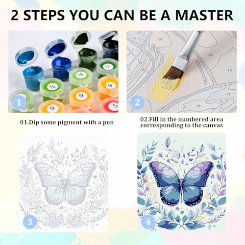 Butterfly Paint by Numbers Kit for Kids with Frame Wooden Easel 8x8 inch - color: style-3