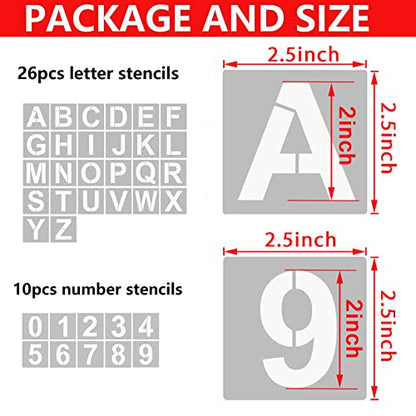 YEAJON 2.5 Inch Letter Stencils and Numbers, 36 Pcs Alphabet Art Craft Stencils, Reusable Plastic Templates for Wood, Wall, Fabric, Rock, Signage, DIY Art Projects - size: 2.5 Inch