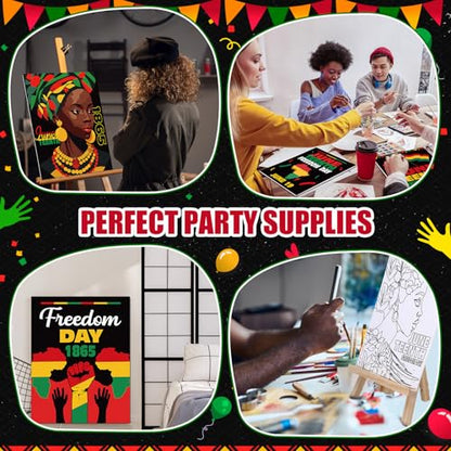 Sherr 20 Pcs Stretched Pre Drawn Canvas Afro Queen Black Art for Painting for Adults Outline Pre Drawn Stretched Cotton Canvas to Paint Party Set, 8 x 10''(Juneteenth) - style: Juneteenth