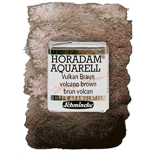 Schmincke - HORADAM® AQUARELL, Super Granulation, 14 915 044 Volcano Brown, 1/2 Pans, Very Strong granulating Colors, Finest, Super-granulating Watercolors - color: 915 volcano brown