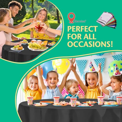 Black Round Disposable Plastic Tablecloth 84 Inch [10-Pack] - Bulk Waterproof Party Supplies, Easy Cleanup - color: Fa1 - Black, size: 10 PACK | Round | 84 Inch