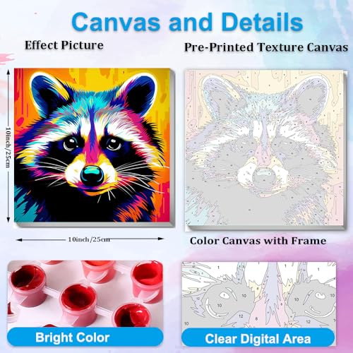 Artunion Framed Paint by Numbers Kit for Adults Beginners & Kids Ages 8-12,Colorful Raccoon Paint by Number with Frame,Animal Easy Paint by Numbers Kit on Canvas 10 * 10 Inch Without Easel - color: ZXT-387-F