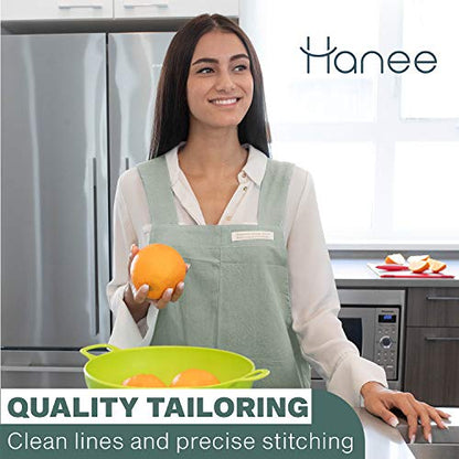 Cotton Aprons for Women and Men | Cross-Back Apron with Pockets - color: Light Green