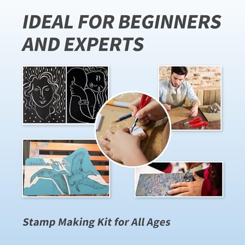 Stamp Making Kit for Adults Stamp Carving Tool Set Wood Carving Kit Carving Tool with 6 Blades Rubber Stamp Making Tools for Printmaking and DIY Projects Block Cutters