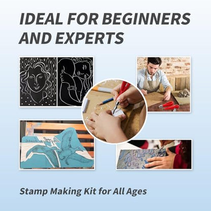 Stamp Making Kit for Adults Stamp Carving Tool Set Wood Carving Kit Carving Tool with 6 Blades Rubber Stamp Making Tools for Printmaking and DIY Projects Block Cutters