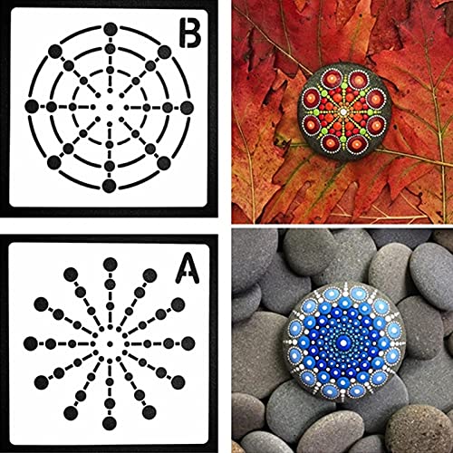 4Pcs Mandala Dot Painting Stencils - 8/12/16/20 Segment Creative Mandala Templates Stone Stencils for Reusable Drawing on Wood, Wall, Floor, Tile, Fabric DIY Art Projects