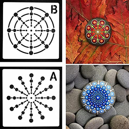 4Pcs Mandala Dot Painting Stencils - 8/12/16/20 Segment Creative Mandala Templates Stone Stencils for Reusable Drawing on Wood, Wall, Floor, Tile, Fabric DIY Art Projects