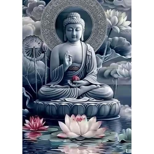 SENQAO Buddha Diamond Art Kits for Adults, Lotus Diamond Painting Kit for Beginners, Round 5D DIY Diamond Dots, Full Drill Painting Kit Art and Crafts for Adults Home Wall Decor 12x16inch - color: buddha