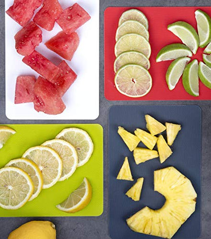 Dexas Heavy Duty Cutting Board Grippmat, Flexible Cutting Boards for Kitchen, Set of 4, Non Slip Plastic Board Cutting Mat 5.5 by 8 Inches Gray, Red, White and Green Set, Kitchen Gadgets - color: Gray/ Red/ White/ Green, size: 5.5 x 8 inches