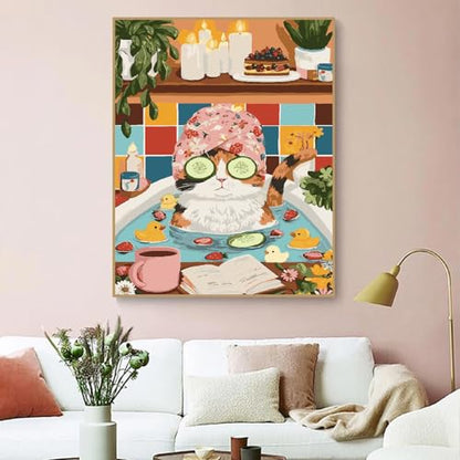 ZRIZQ Paint by Numbers Kit for Adults Beginner Animal,Cat Bathroom,16x20 | Full set with wooden brushes,rolled canvas,rich paints.Calming activity.Beginner friendly.Just open and paint. - color: 16"X20"Rolled Canvas(Frameless)-Cat 16