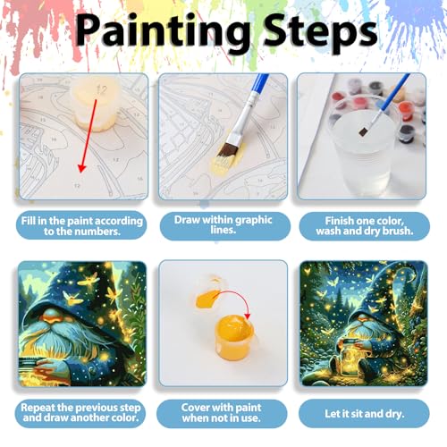 Gnome Paint by Numbers Kit for Adults, Adult Paint by Number Kits 16x16 in - color: Green Gnome