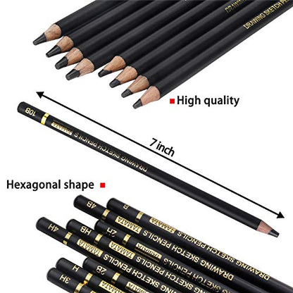 RVOGJP TAMATA Professional Drawing Sketching Pencil Set - 12 Pieces Art Graphite Pencils(12B - 4H), Ideal for Drawing Art, Sketching, Shading, for Beginners & Pro Artists