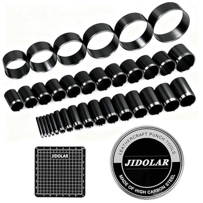 Leather Circle Cutter Tool Set, 34 Pieces Circle Punch Tools 1-25mm 30 35 40 45 50 55 60mm, High Carbon Steel Round Cutting Dies - Leather Hole Punch Tool Kit for DIY Leathercrafts - size: 34 Sizes