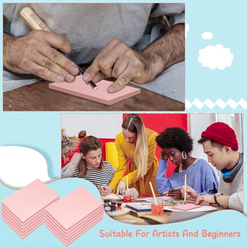 Frienda 40 Pcs 4"x6" Rubber Carving Blocks Linoleum Block Stamp Making Kit Soft Rubber Carved Brick for Stamp Maker Printmaking Supplies Craft Project(Pink) - color: Pink