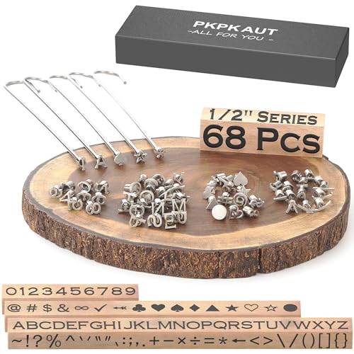 68Pcs 1/2" Custom Branding Iron for Wood, Leather Branding Stamp | Mini Wood Branding Iron on Letters Personalized, Number/Alphabet/Leather Burning Stamps Woodworking Kit for Hats, Steak, Food - size: 68PCS 1/2" Number/Alphabet/Symbol&Punctuation Set