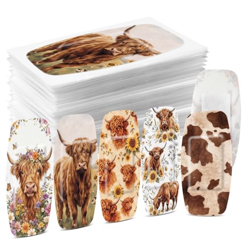 Geiserailie Large Flexible Fabric Bandages 2x4 Waterproof,Highland Cow | Cushioned Pad Protects Wounds and Cuts, Latex Free Bandages for Sensitive Skin, Stays Secure During Daily Activities - style: Highland Cow
