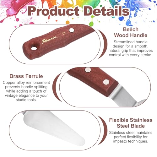 MECCANIXITY Pack of 1 Large Palette Knife No.13, 10.6" Long Palette Knives with Stainless Steel Flexible Spatula Pallet Knife and Wood Handle for Scraping, Mixing, Oil Acrylic Painting Canvas - style: No.13