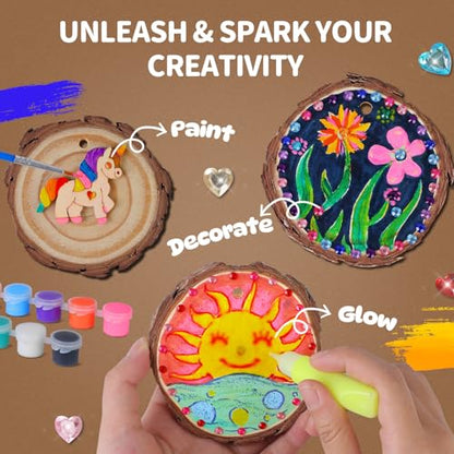 EPUMP Wood Painting Kit for Girls 8-12: Glow in The Dark Wood Arts and Crafts Supplies Kit for Kids 6-8 - Creative Paint Drawing Toys Easter Gifts for 6 7 8 9 10 11 12 Year Old - color: Wooden Painting Kit - HighEnd
