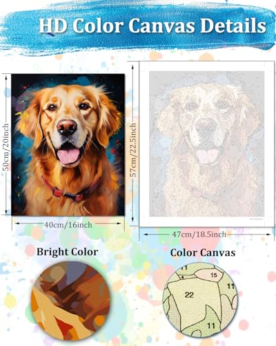 TOCARE Golden Retriever Paint by Numbers Kit for Adults,Dog Adult Paint by Number Canvas, Acrylic Adults' Paint-by-Number Kits for Dog Lovers 16x20inch (Without Framed) - color: TC-OPC-141