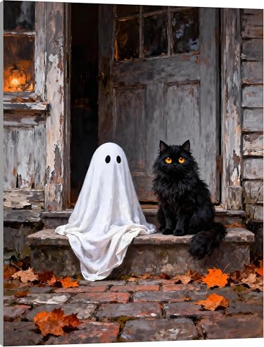 TINDAY Halloween Paint by Numbers Kit for Adults Paint by Number for Adult | GHost and Cat Adult Paint by Number Kits on Canvas Oil Acrylic Painting Home Wall Decor 16x20 In - color: Ghost