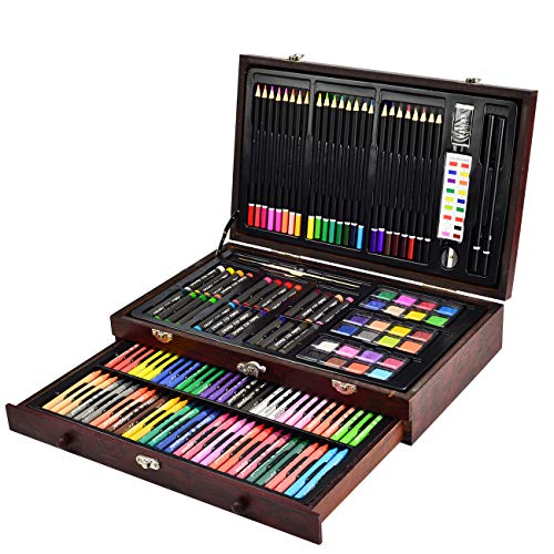 Sunnyglade 145 Piece Deluxe Art Set Wooden Art Box & Drawing Kit Cherry - color: multi-color