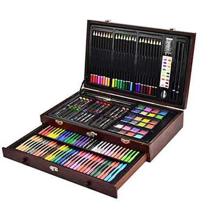 Sunnyglade 145 Piece Deluxe Art Set Wooden Art Box & Drawing Kit Cherry - color: multi-color