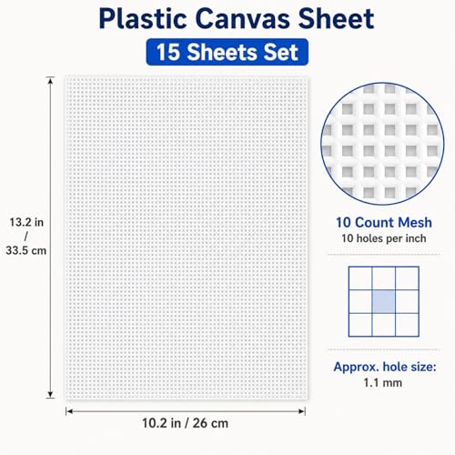 YOUNTHYE 15 PCS Plastic Canvas Sheets 10 Count 10.2X 13.2Inch Plastic Mesh Sheet Large Plastic Canvas for Embroidery Crafting, Acrylic Yarn Crafting, Knit and Crochet Projects - size: 10count