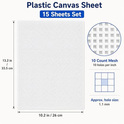 YOUNTHYE 15 PCS Plastic Canvas Sheets 10 Count 10.2X 13.2Inch Plastic Mesh Sheet Large Plastic Canvas for Embroidery Crafting, Acrylic Yarn Crafting, Knit and Crochet Projects - size: 10count