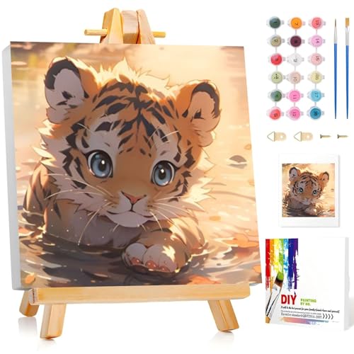 Aestalrcus Paint by Numbers for Kids Ages 8-12 with Frame, Tiger, 8x8 inch - color: style-12