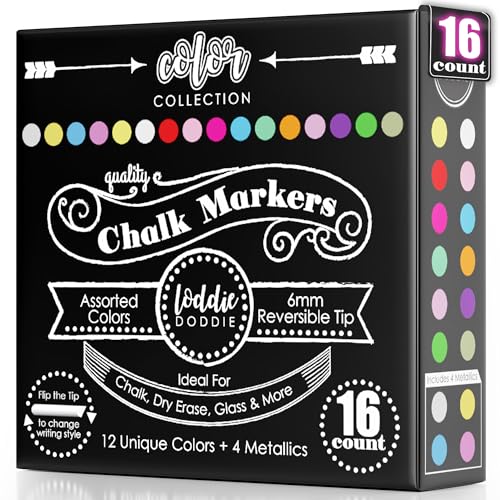 Loddie Doddie Chalk Markers, Chalkboard Markers, Reversible Tips, 16 Pack - size: 1 Count (Pack of 16)