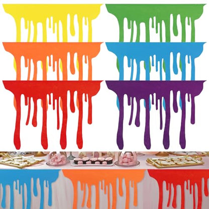 6 Pcs Art Party Table Skirt for Back to School Classroom Paint Party Decor 40 x 28 Inch Rainbow Paint Splatter DIY Back to School with Double Sided Tape for Cartoon Happy Birthday Supplies