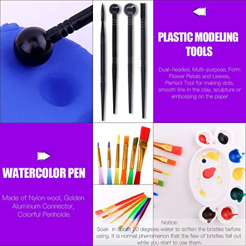 Swpeet 26Pcs Modeling Clay Sculpting Tools Kits, Handle Double-Sided Set, Watercolor Pens, Wooden Dotting Tools, Plastic Ball Rod Stylus Modeling Tools, Clay Roller, Clay Scarper for Clay Sculpture