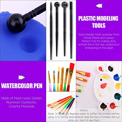 Swpeet 26Pcs Modeling Clay Sculpting Tools Kits, Handle Double-Sided Set, Watercolor Pens, Wooden Dotting Tools, Plastic Ball Rod Stylus Modeling Tools, Clay Roller, Clay Scarper for Clay Sculpture