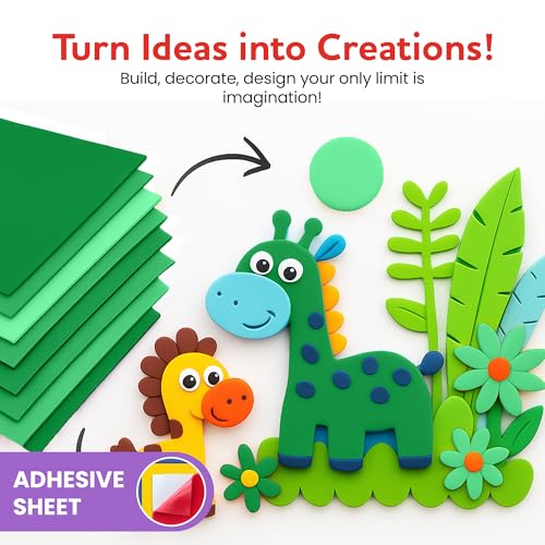 Self-Adhesive EVA Foam Sheets for Crafts – 2mm Thickness 8 Green Sheets, 6 x 9 Inch, Peel & Stick Foam Paper for DIY, Scrapbooking & Kids’ Art. - color: Green - 8 Pack