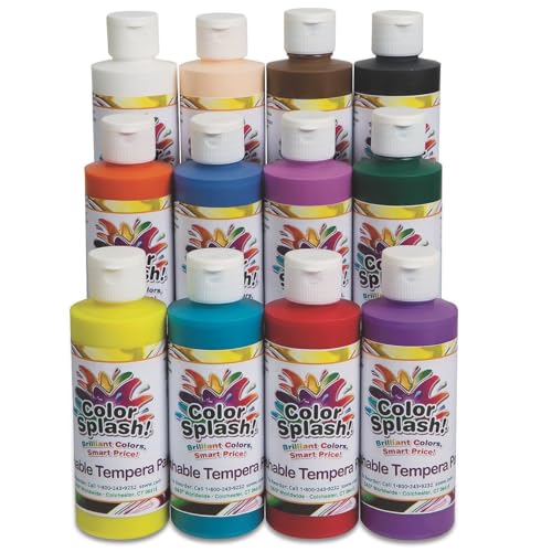 S&S Worldwide Color Splash Washable Tempera Paint, 8 oz, Assorted Colors | Non-toxic, For artists of all ages, Quick-drying For Convenience, Vibrant Colors For Every Project, Easy Clean-up After Use