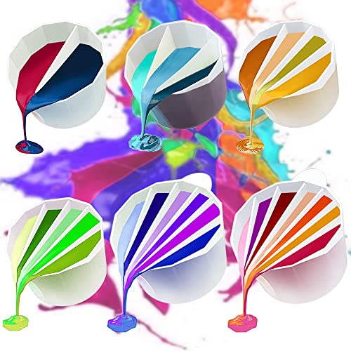 6 Pcs Silicone Split Cups, FineGood 2/7 Split Cups for Paint Pouring Reusable Resin Mixing Cups, Dividers Cup for DIY Paint Acrylic Resin Pouring