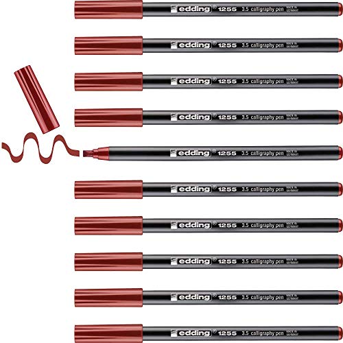 edding 1255 Calligraphy Pen - Crimson Lake - Box of 10 - Calligraphy Nib 3.5 mm - Fibre Pen for Paper, Wood, Terracotta, Canvas - Hand Lettering, Bullet journals, Thank You Cards, Calligraphy Books - color: 10: 10 Pens - Crimson lake