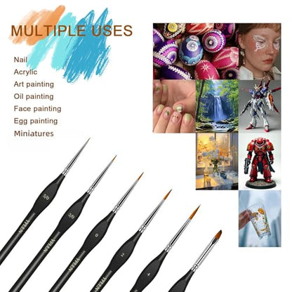 6Pcs Miniature Paint Brushes Set with Triangular Handles - for Acrylics, Oils, Watercolors & Paint by Number, Figurine(Black) - size: 6PCS