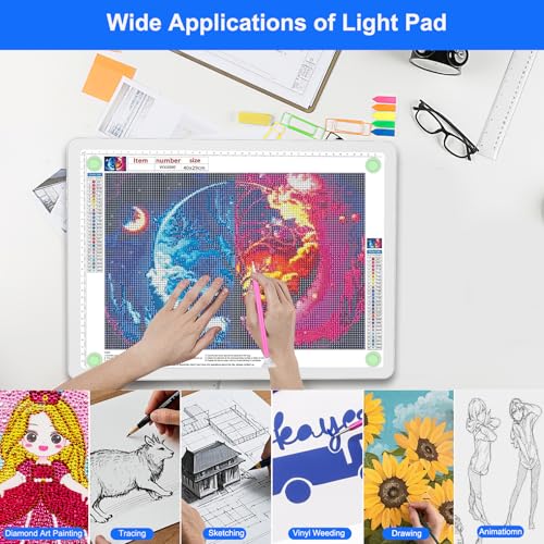 Elice Rechargeable A3 Light Pad with Carry Bag, Magnetic LED Light Board with Physical Button, Super Bright Diamond Art Light Pad, Ultra-Thin Light Box for Tracing, Weeding, Diamond Painting -White - color: White, size: A3 with Carry Bag