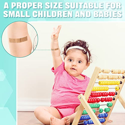 Funtery 200 Pcs Fabric Round Bandages Rectangle, 3/8 X 1 1/2 | Small Circular Adhesive with Non Stick Pad, Latex Free Breathable Fabric for Skin Wound Care, Face Bandages for Cuts - size: 3/8 x 1 1/2, style: Rectangle