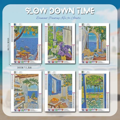 DOTZSO 6PCS Seaside Diamond Painting Art Kits for Adults Beginner 12x16 in | 5D Full Drill Resin, Landscape Pattern, Fits All Ages, Leisure Craft, Stress Relief, Wall/Shelf Display, All-Occasion Gift - color: AAB1 Seaside