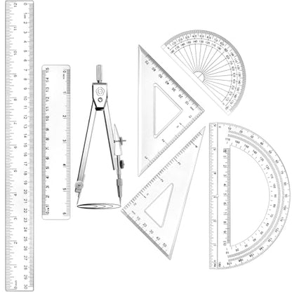 Zonon 7‑Piece Geometry Set with Drawing Compass, 6 & 4 Inch Protractors, Triangle Rulers and Straight Rulers, Transparent Math Drafting Supplies for Back to School, Students and Office Use(Clear) - color: Clear