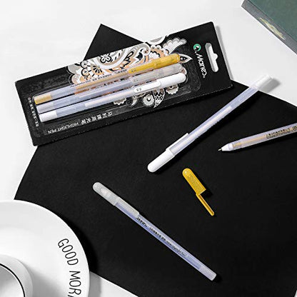 RVOGJP 3 Colors Gel Pen Set - White, Gold and Silver Gel Ink Pens for Black Paper Drawing, Sketching, Illustration, Card Making, Bullet Journaling, Pack of 3 - color: Multicolor