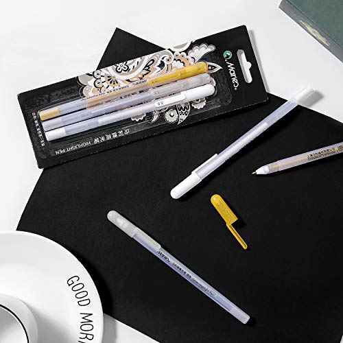 RVOGJP 3 Colors Gel Pen Set - White, Gold and Silver Gel Ink Pens for Black Paper Drawing, Sketching, Illustration, Card Making, Bullet Journaling, Pack of 3 - color: Multicolor